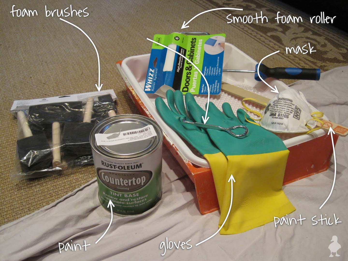 painting kitchen countertops - supplies