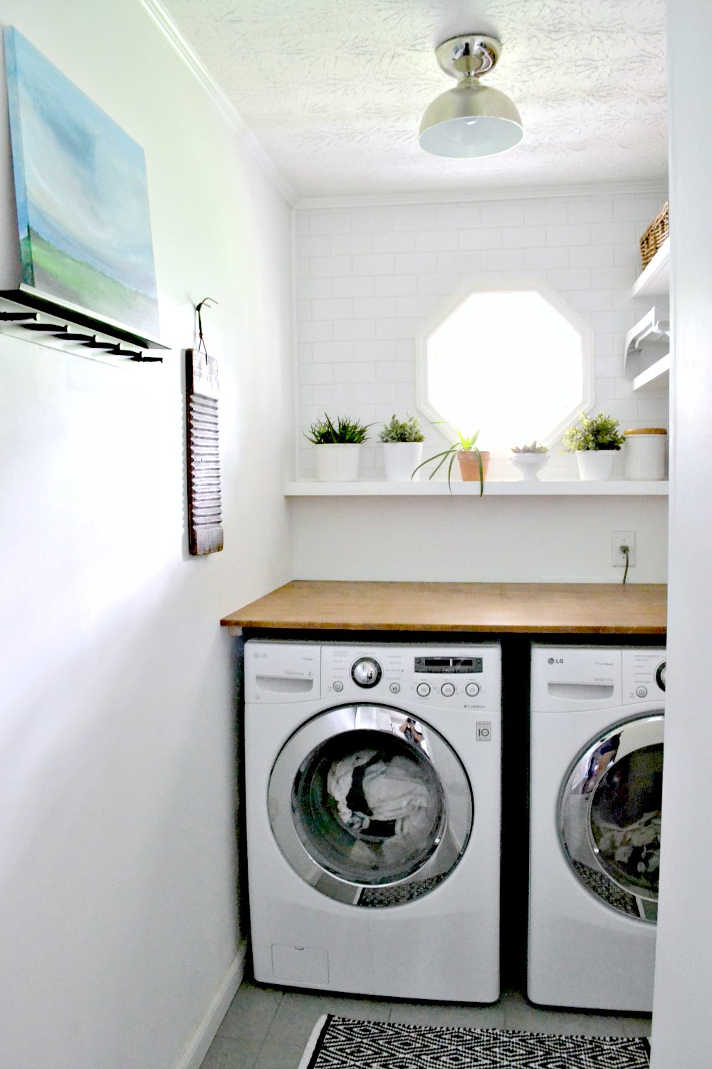 modern simple small white laundry room makeover