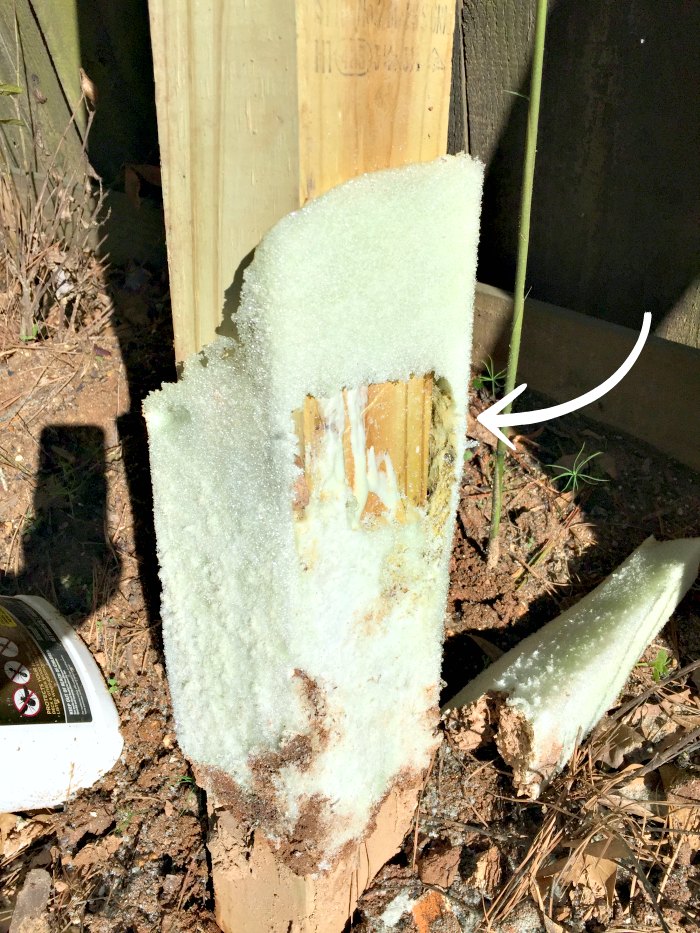 Sika fence post mix shows air pockets, leading to a less stable fence