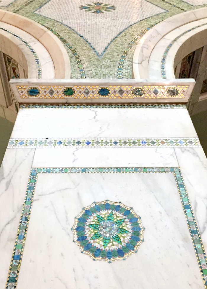 tile and glass inlay in marble