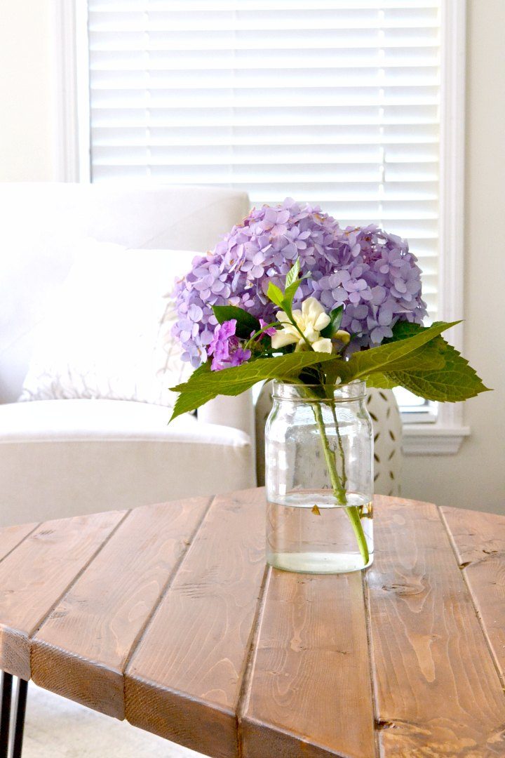 hydrangea bouquet in living room