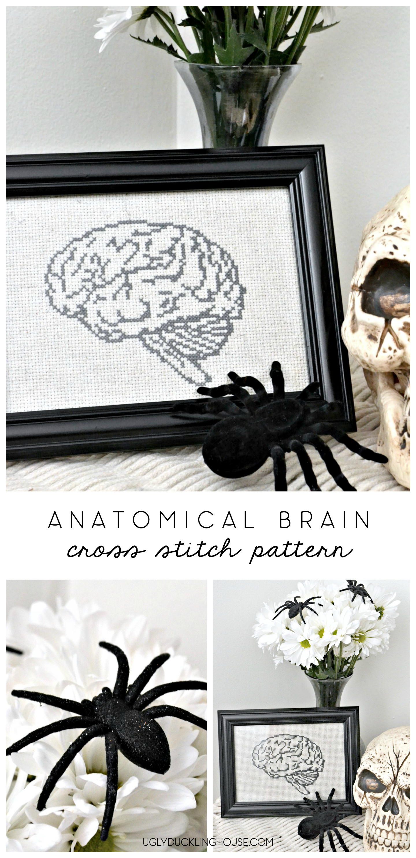 anatomical brain cross stitch pattern - halloween decor