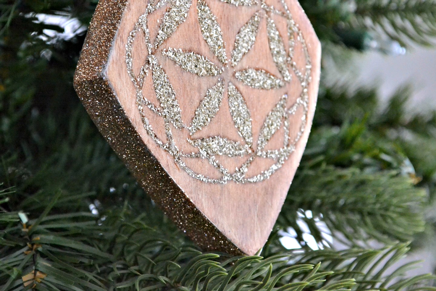 scrap wood inlay ornament with german glass glitter - 4 - ugly duckling house