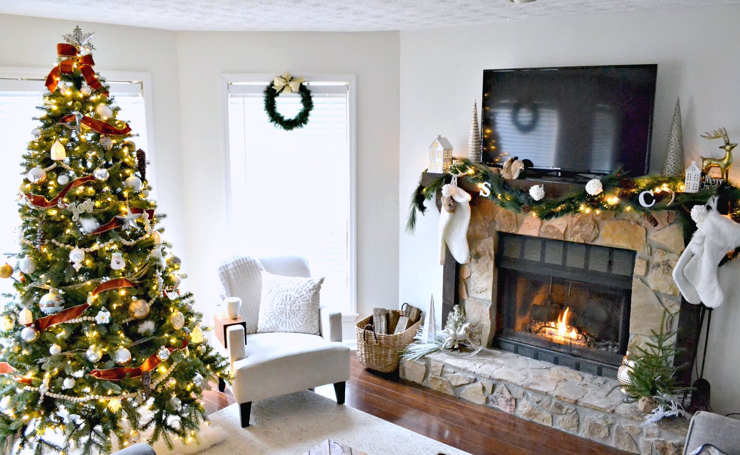 Neutral Christmas Holiday Home Tour: Living Room and ...