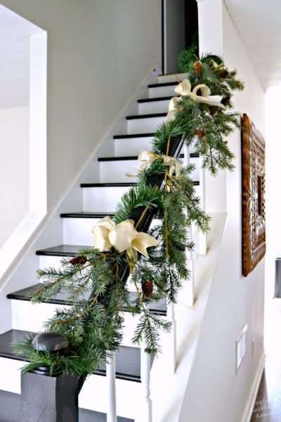 Christmas staircase gold and green