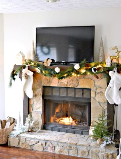 Neutral Christmas Holiday Home Tour: Living Room and Fireplace • Ugly ...