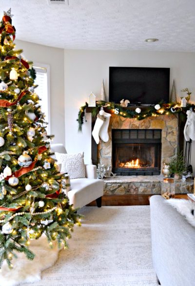 Neutral Christmas Holiday Home Tour: Living Room and Fireplace • Ugly ...