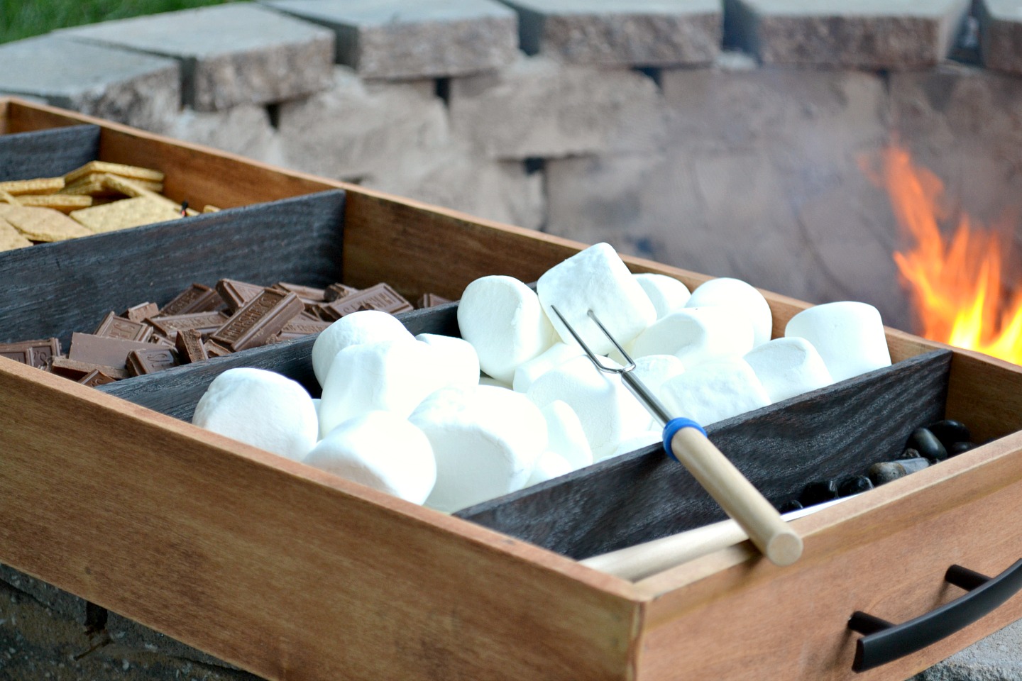 campfire tray with charred wood interior