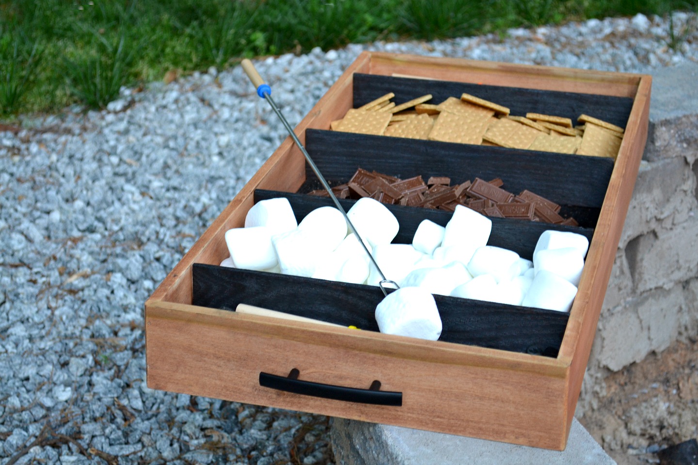 diy charred wood fireside smores tray