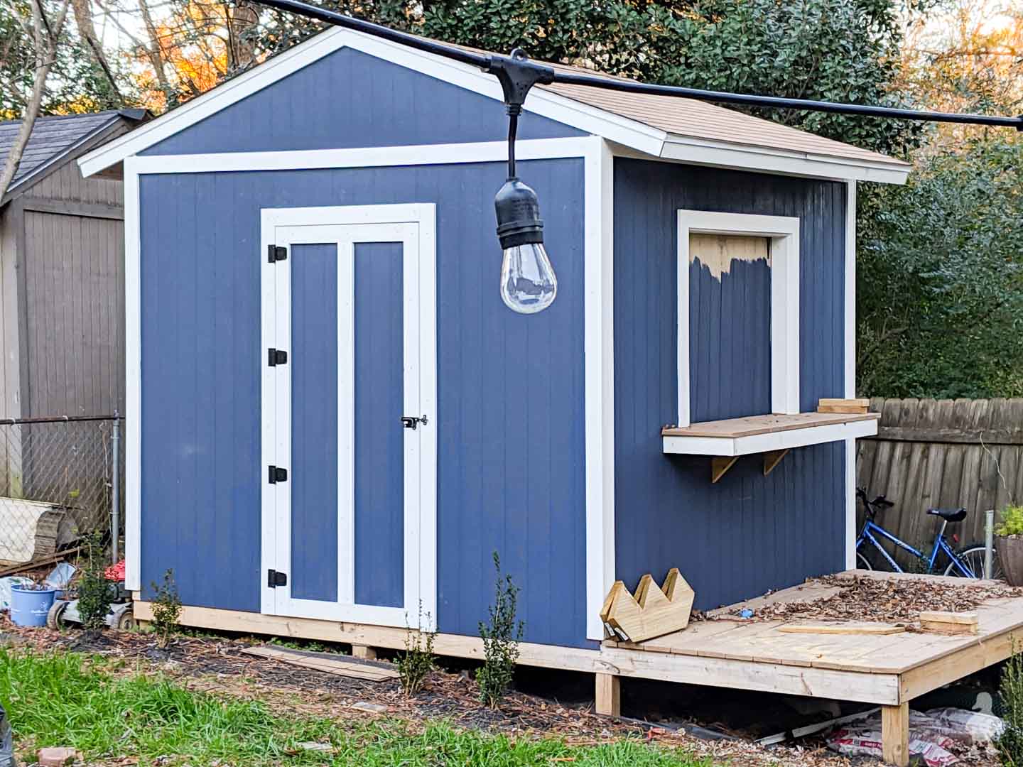 backyard pub shed painted navy