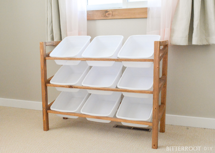 Storage shelf with deals bins