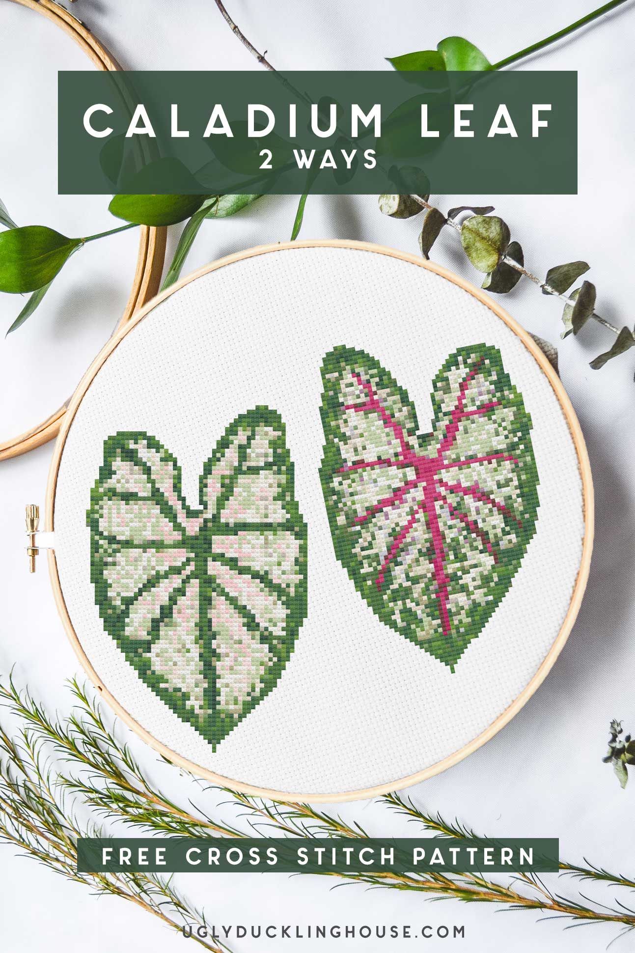 caladium leaf cross stitch 2 colorways