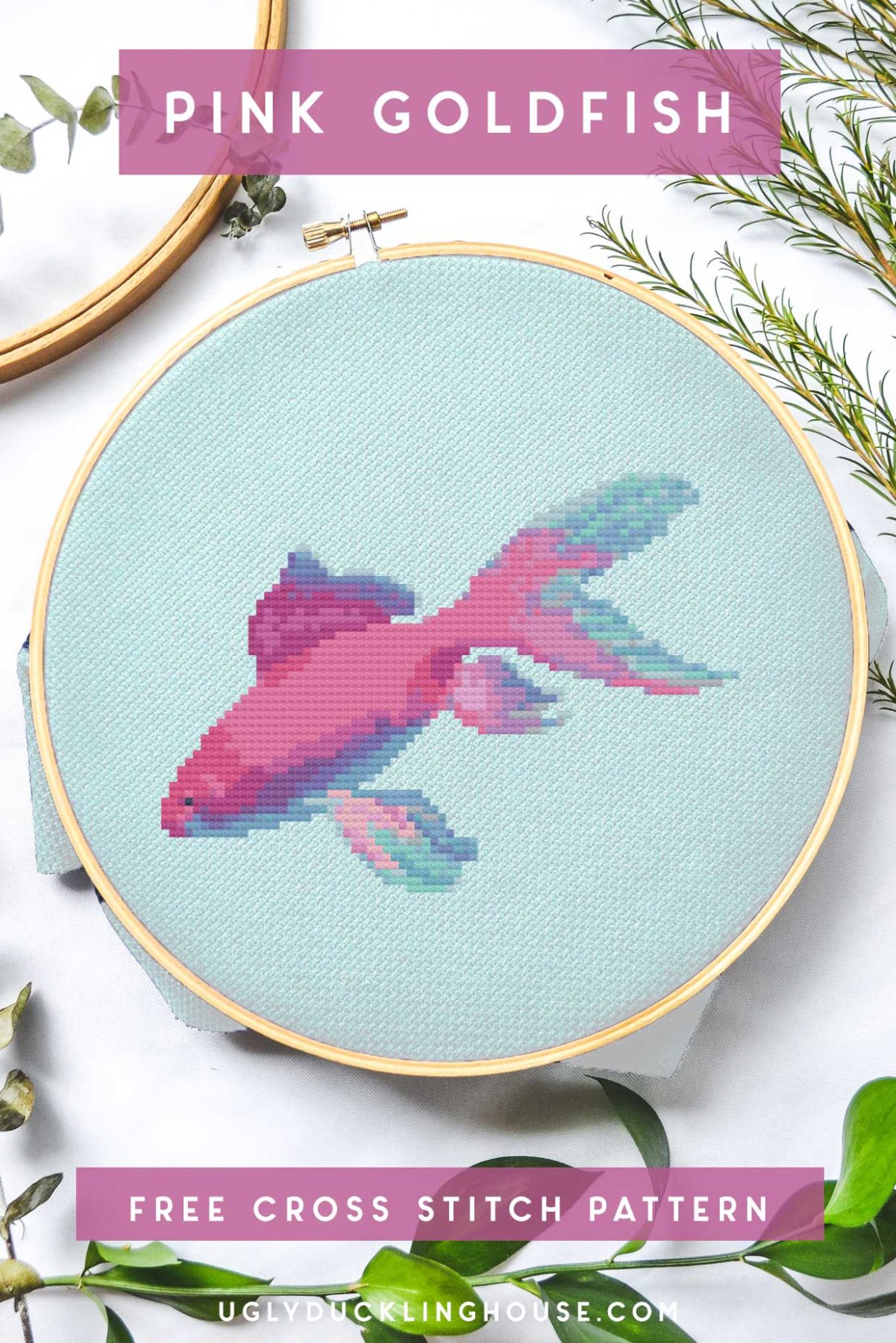 pink goldfish cross stitch free pattern