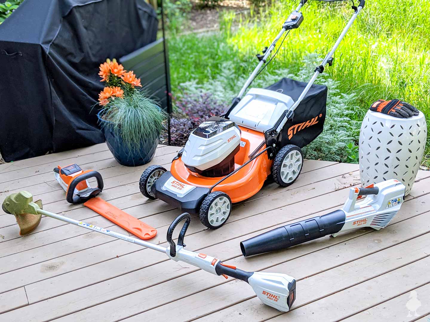 set of STIHL battery powered tools for the yard