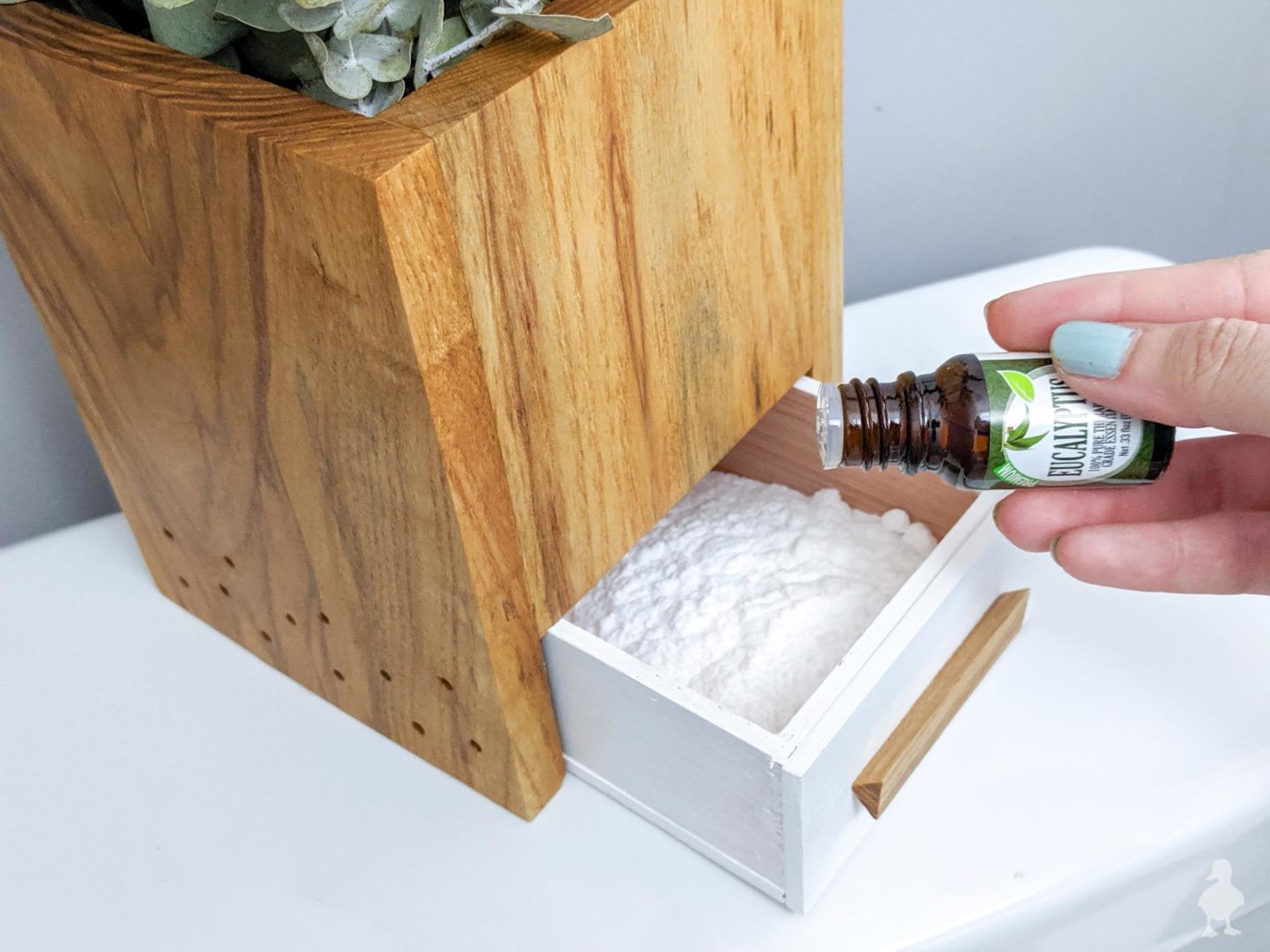 fill bottom tray with baking soda and a few drops of essential oil