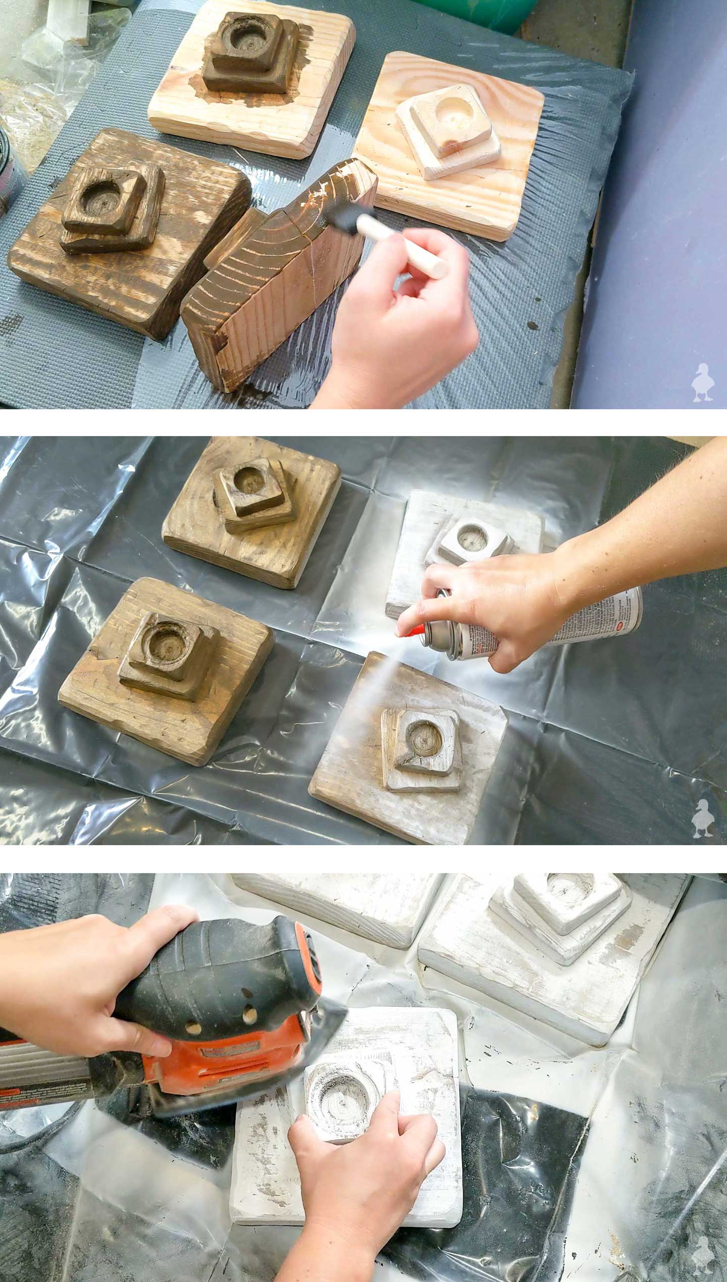 how to create distressed wall art with stain, paint, and sandpaper