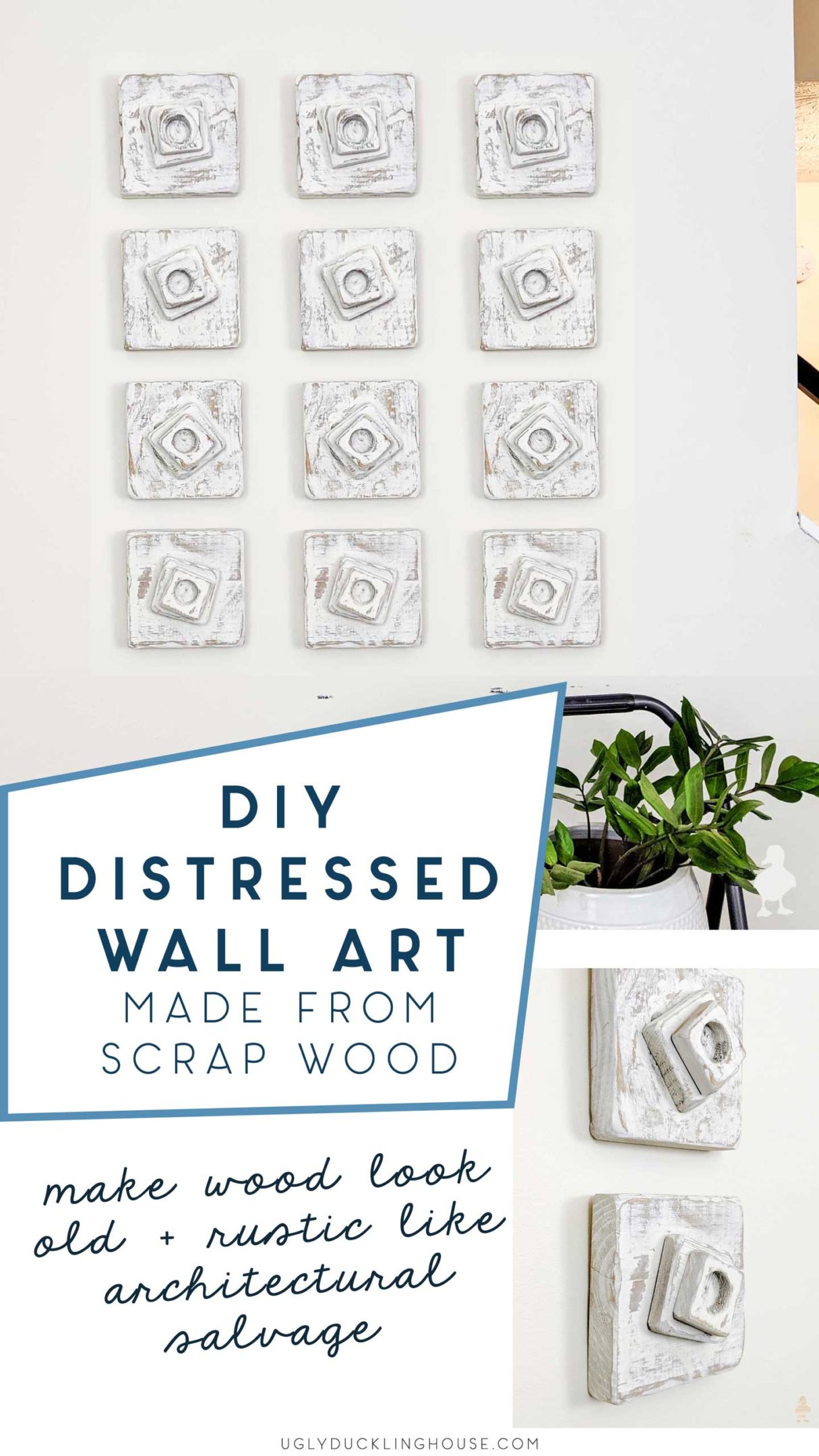 DIY distressed scrap wood wall art - make wood look like architectural scrap wood