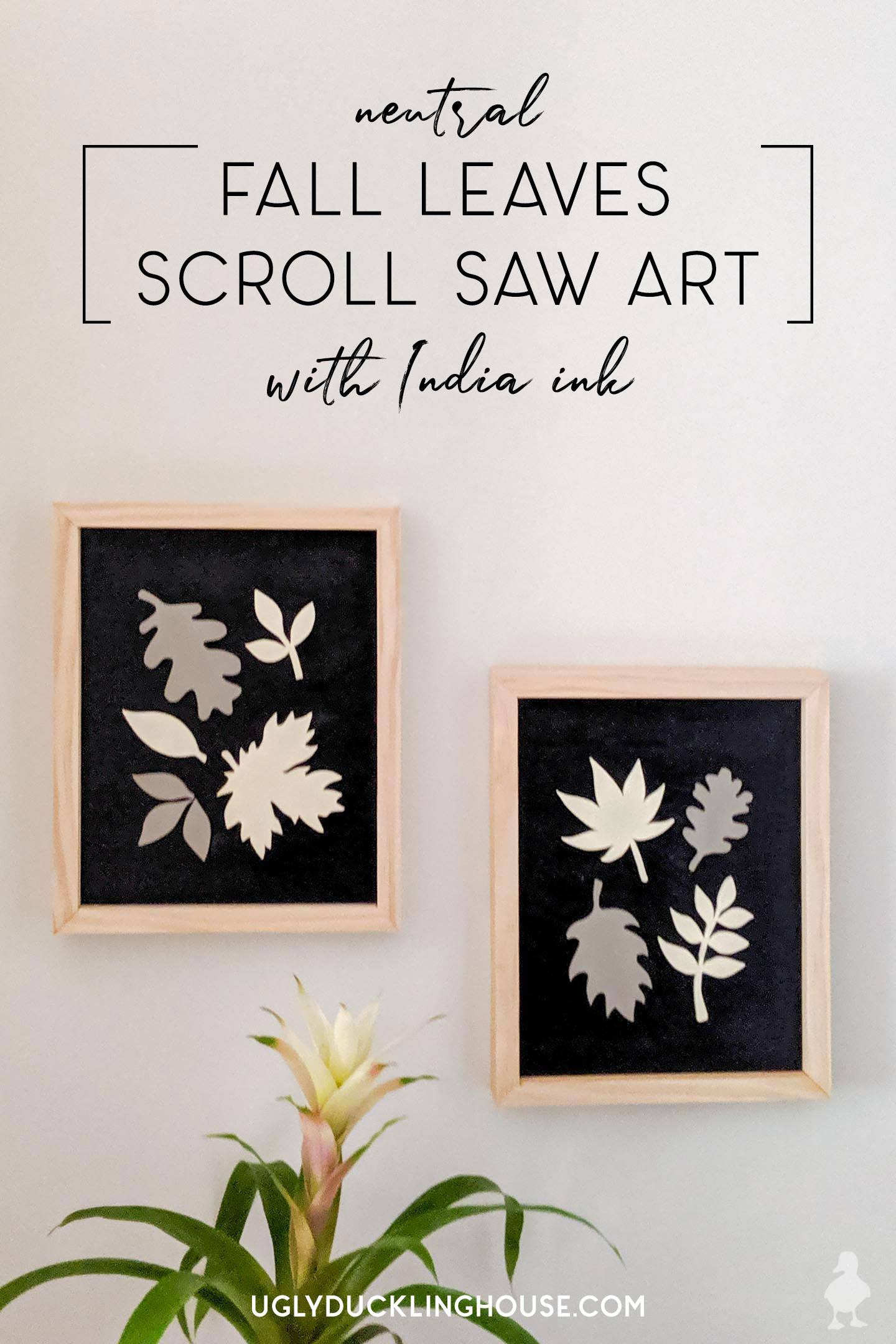neutral fall leaves scroll saw art with india ink background