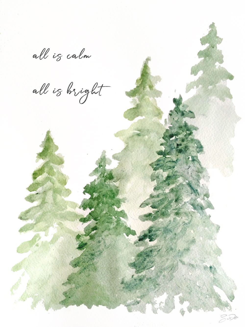 all is calm all is bright watercolor print
