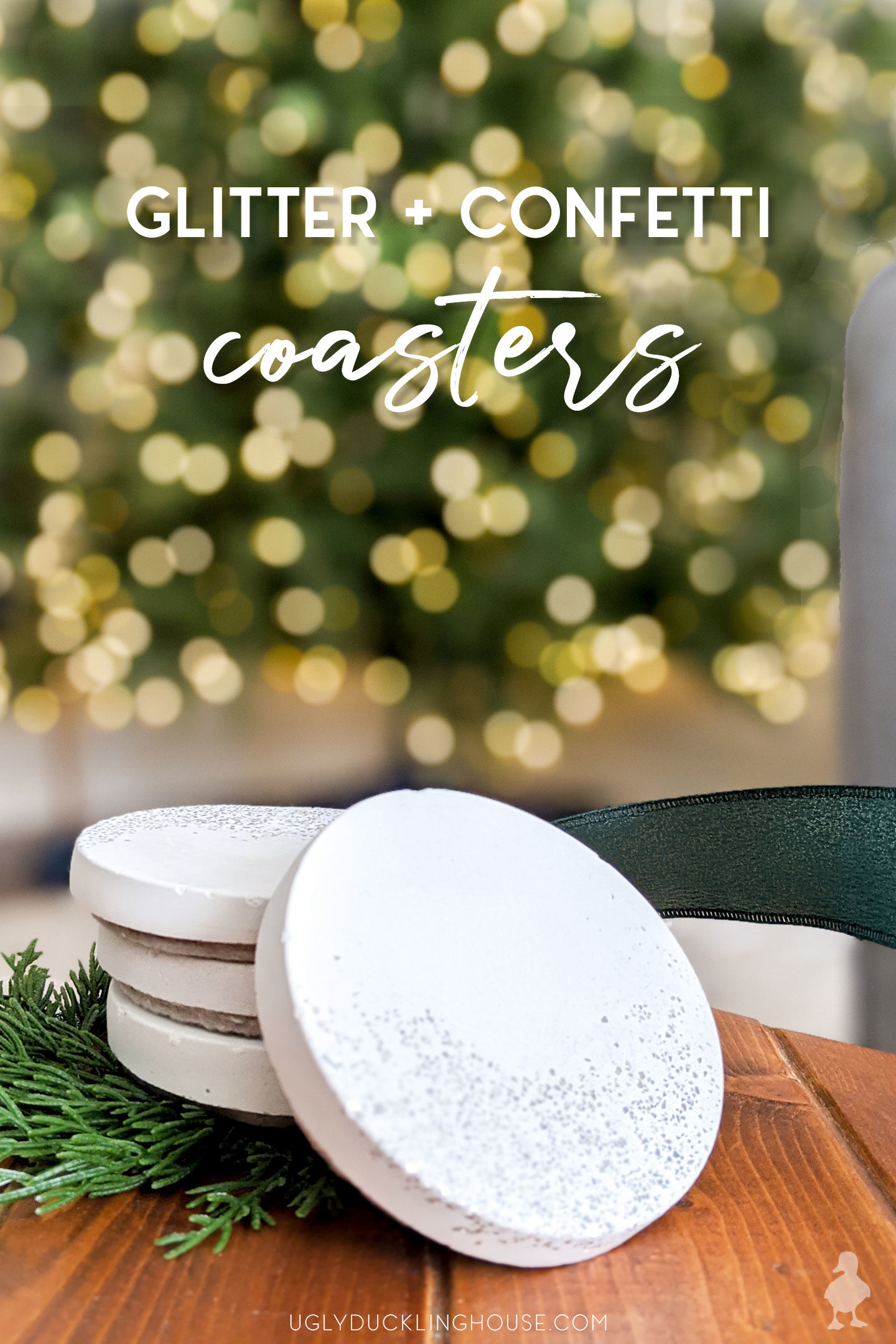 glitter white concrete coasters for my coffee table or hostess gift #whiteconcrete #diycoasters #glitter #confetti #newyears #partydecoration #hostessgift #neighborgift