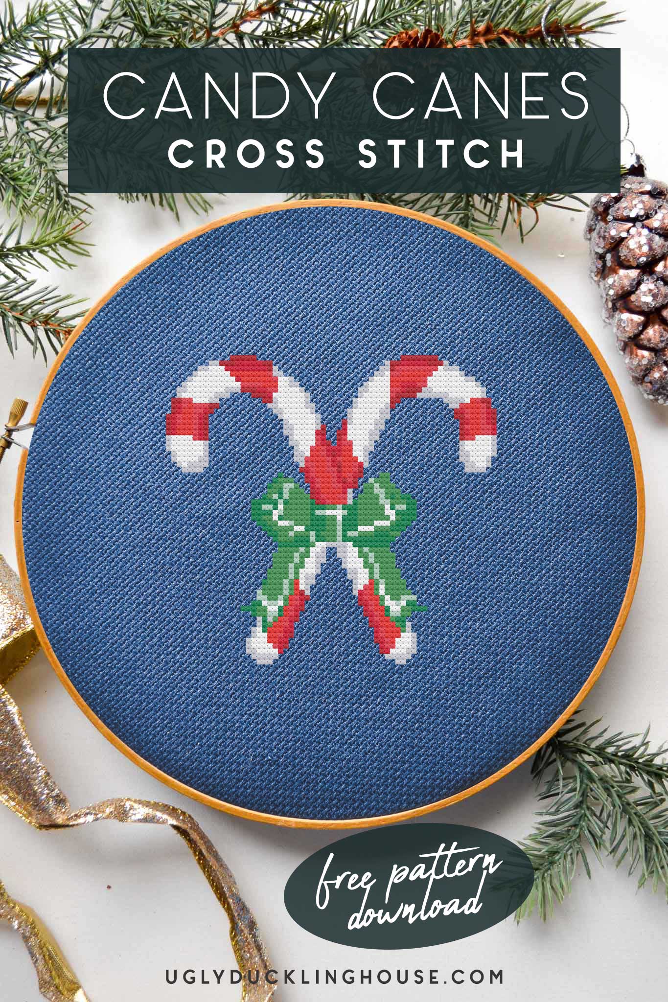 candy canes free cross stitch pattern - classic red white green