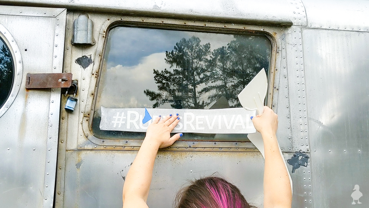 how to add window decals to vintage camper