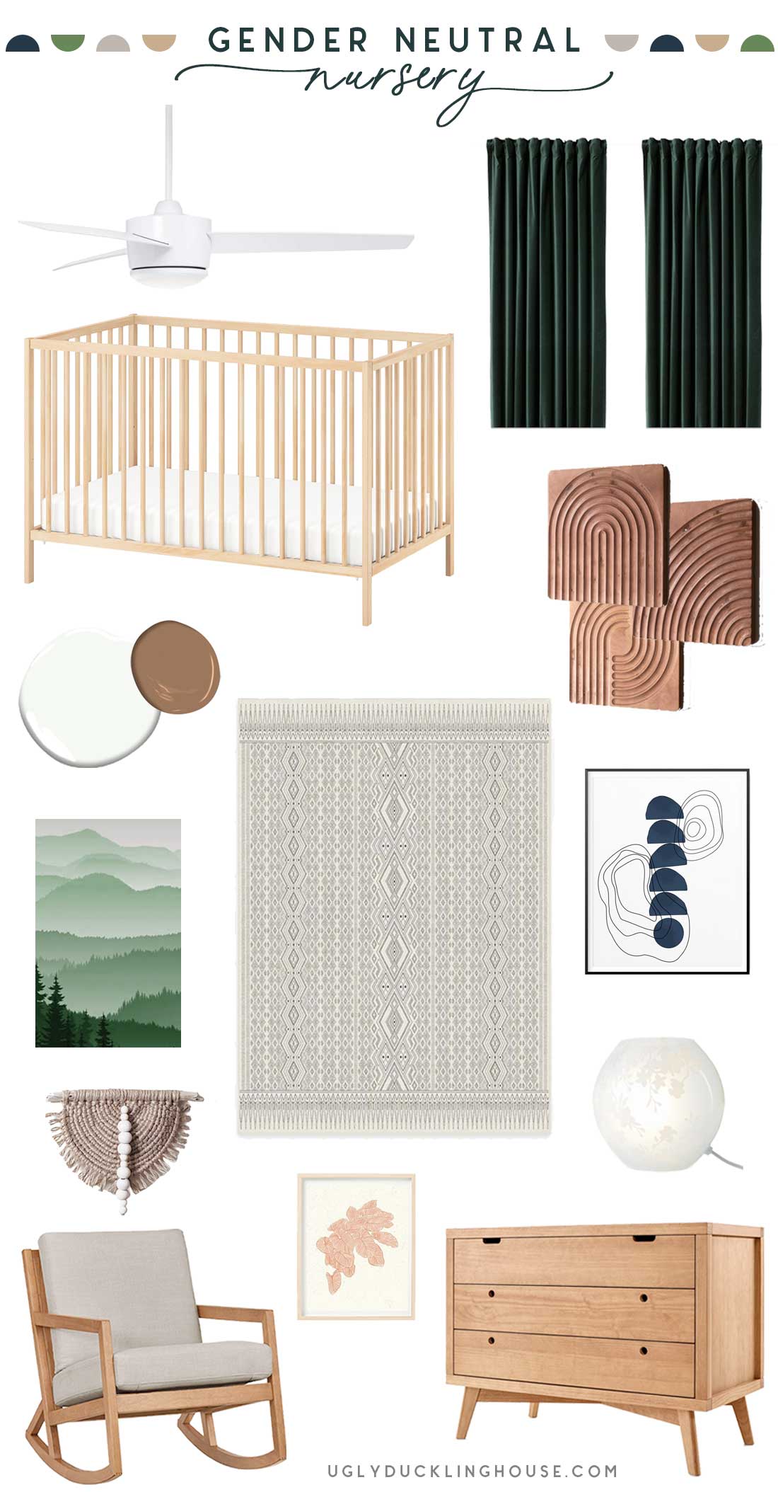 gender neutral nursery - using greens and lots of wood elements to create a neutral green navy and brown nursery with no cutesy theme