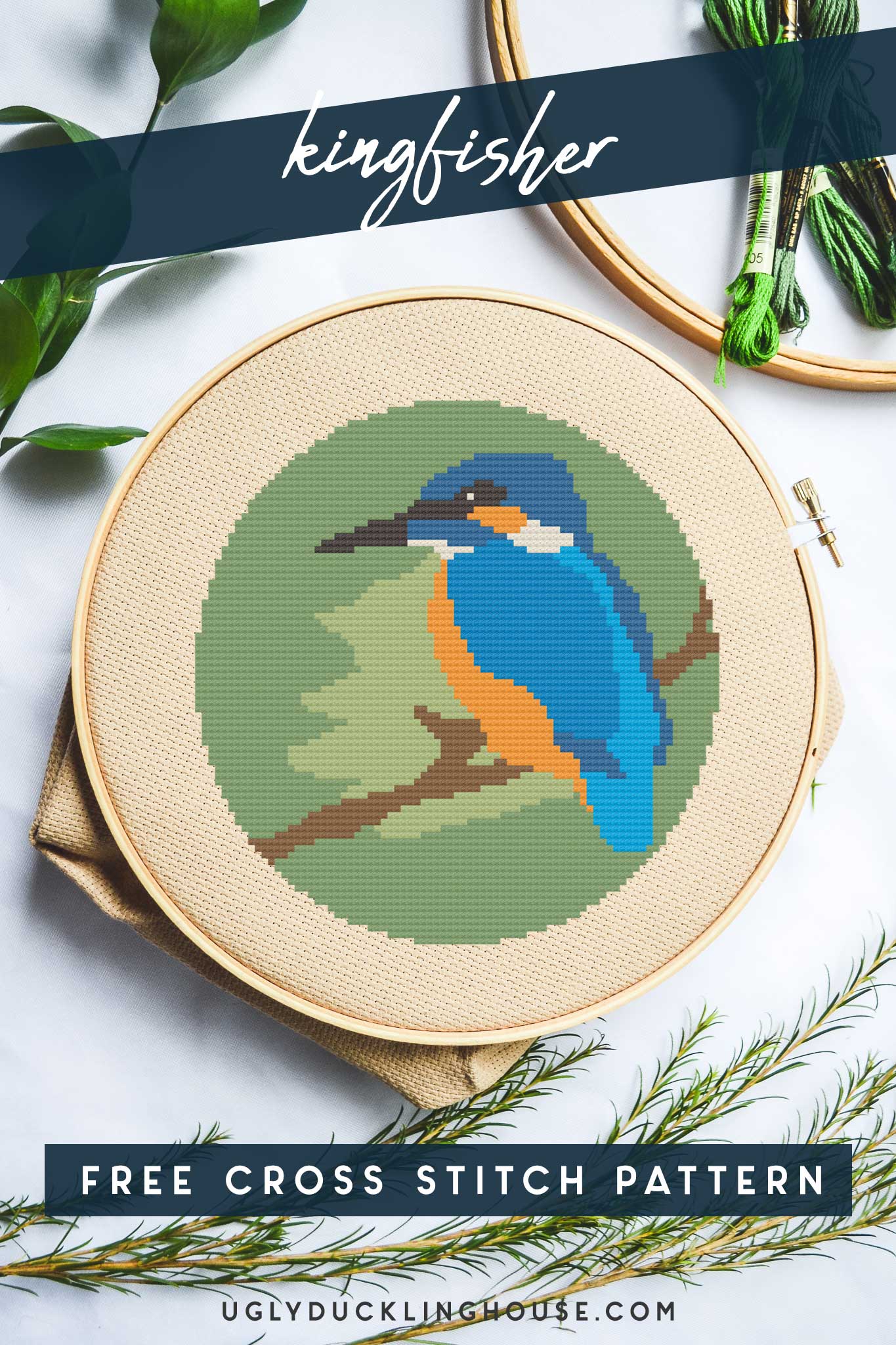 kingfisher bird free cross stitch pattern