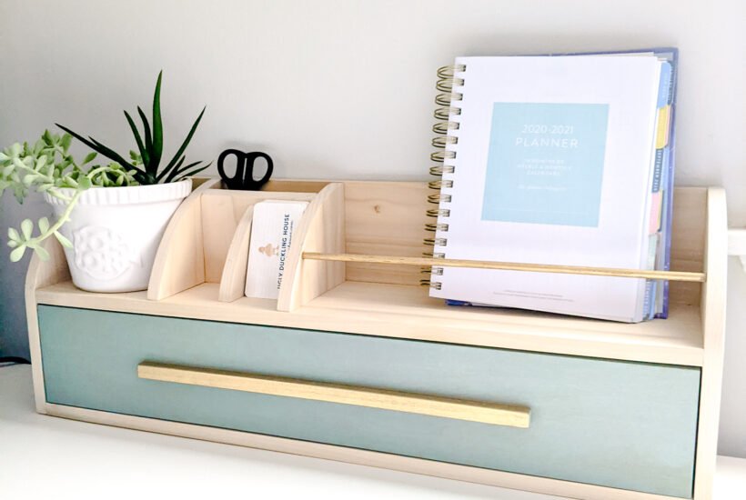 DIY desk organizer with gold accents