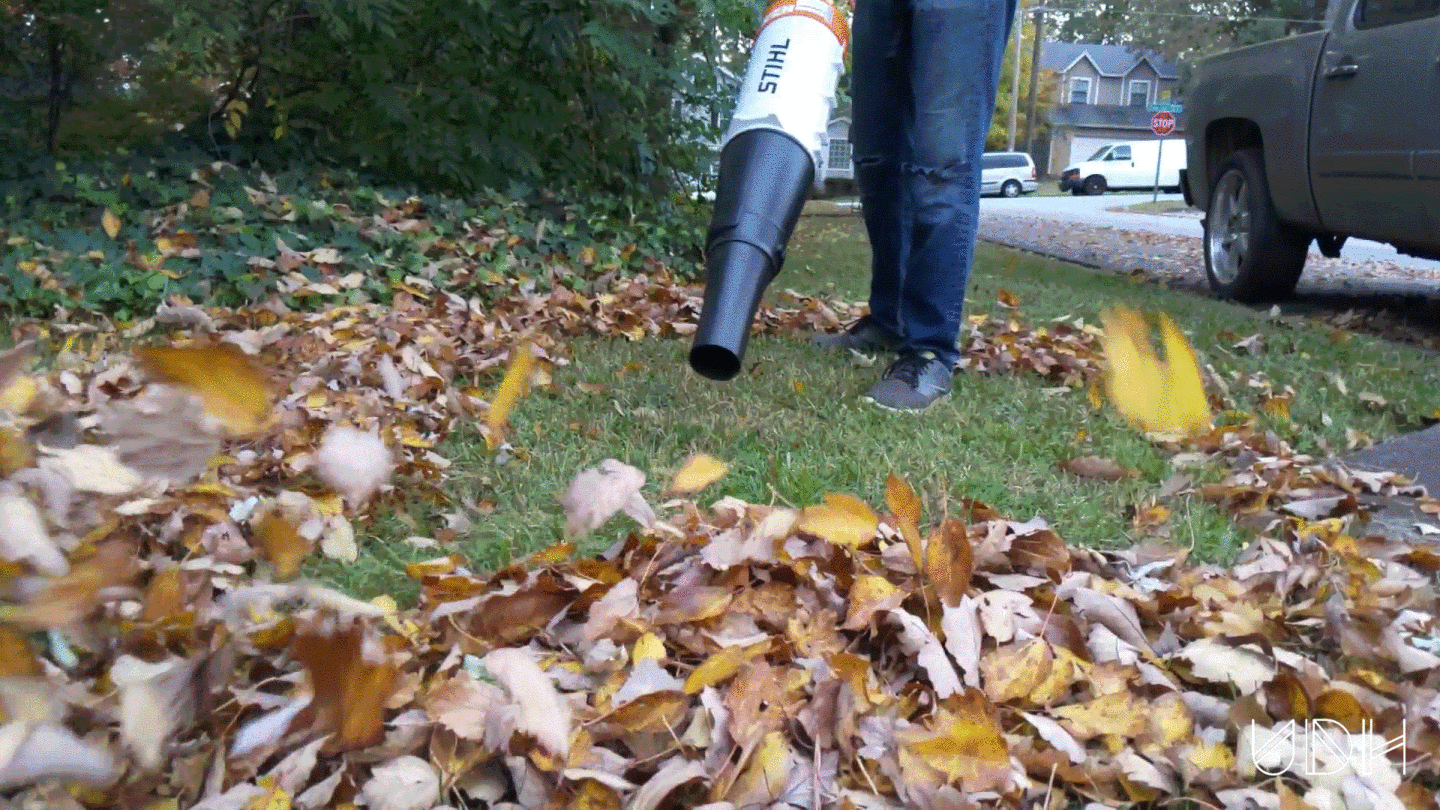 Stihl KombiSystem blower attachment blowing fall leaves