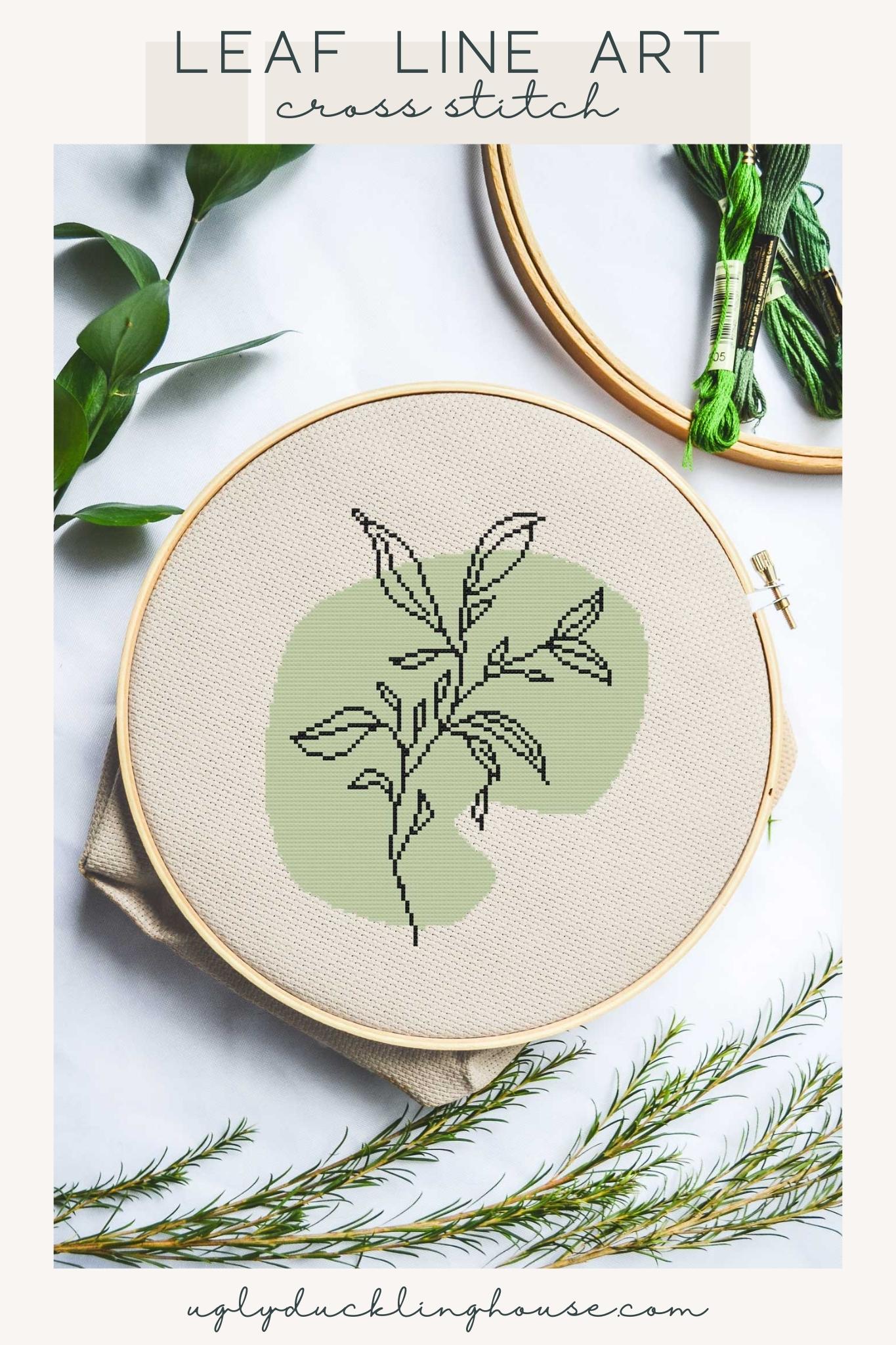 leaf line art cross stitch pattern